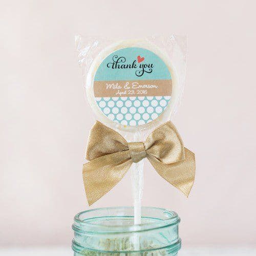 Personalized Wedding Lollipop with Gold Ribbon