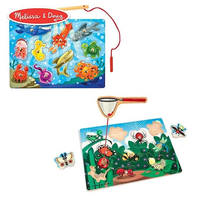 Melissa & Doug Magnetic Wooden Puzzle Game Set: Fishing and Bug ...