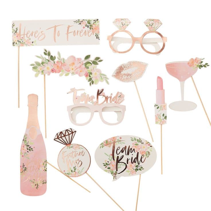 Rose Gold Floral Hen Party Photo Booth Props By Ginger Ray | Photobooth ...