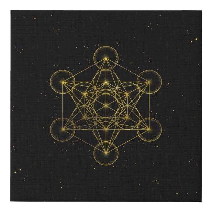 Metatron's Cube Sacred Geometry Black and gold Faux Canvas Print ...