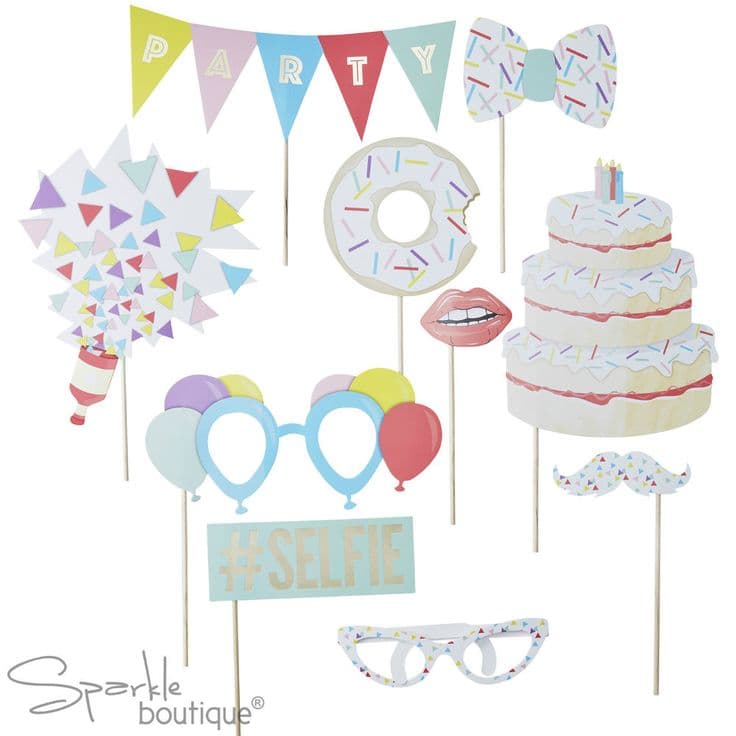 Ginger Ray Birthday Party Photo Booth 10 Props Selfie Picture Kit Stick ...
