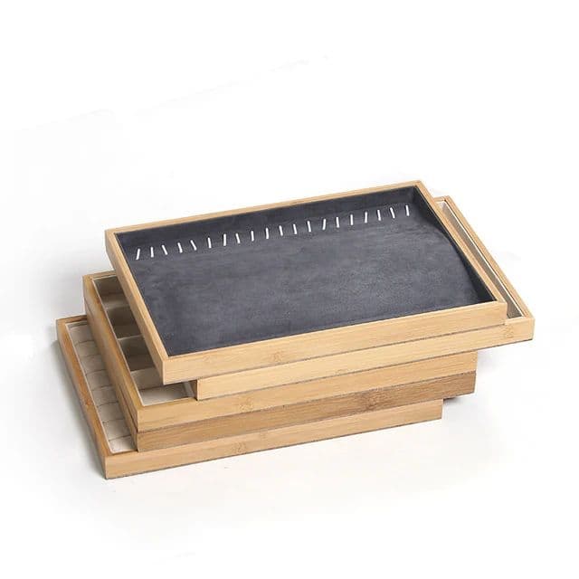 Stackable Bamboo Velvet Jewelry Display Tray Grid Bangle Jewelry ...
