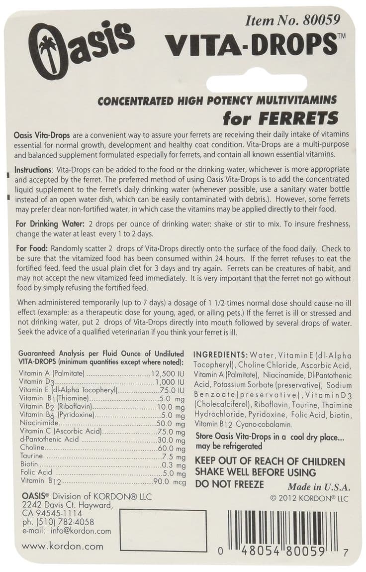 OASIS #80059 Ferret Vita-Drop Vitamins, 2-Ounce | Dog multivitamin ...
