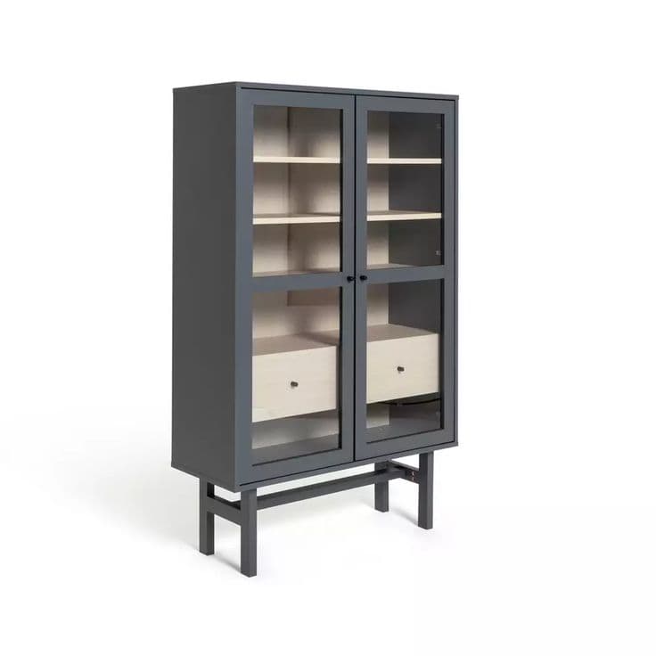 Buy Habitat Jadon 2 Door Glass Display Cabinet - Dark Grey | Display ...
