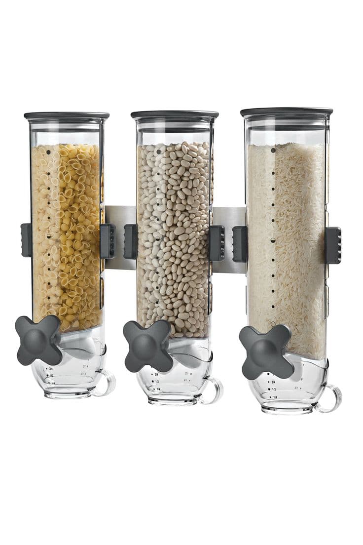 Wall-Mount Triple Canister Cereal and Dry Food Dispenser