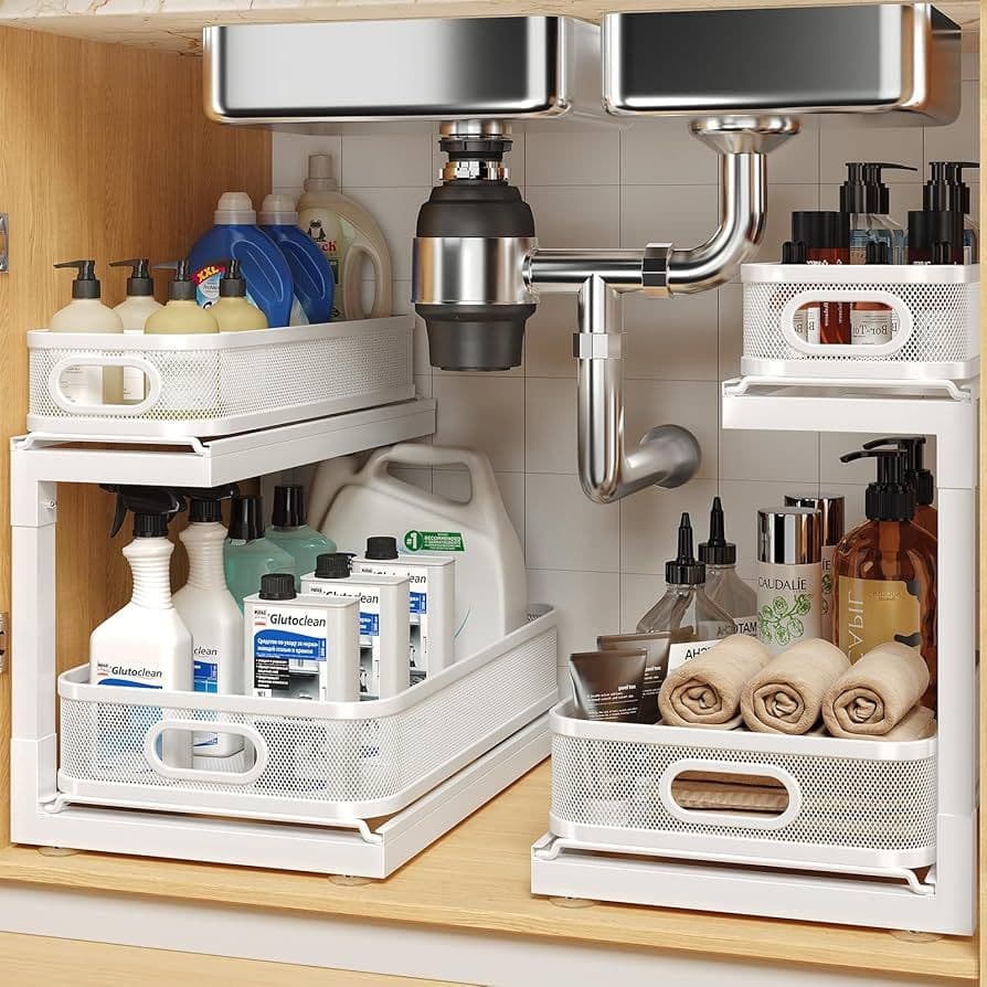 2-Pack Under Sink Storage Organizer with 2-Tier Slide Out Drawer ...