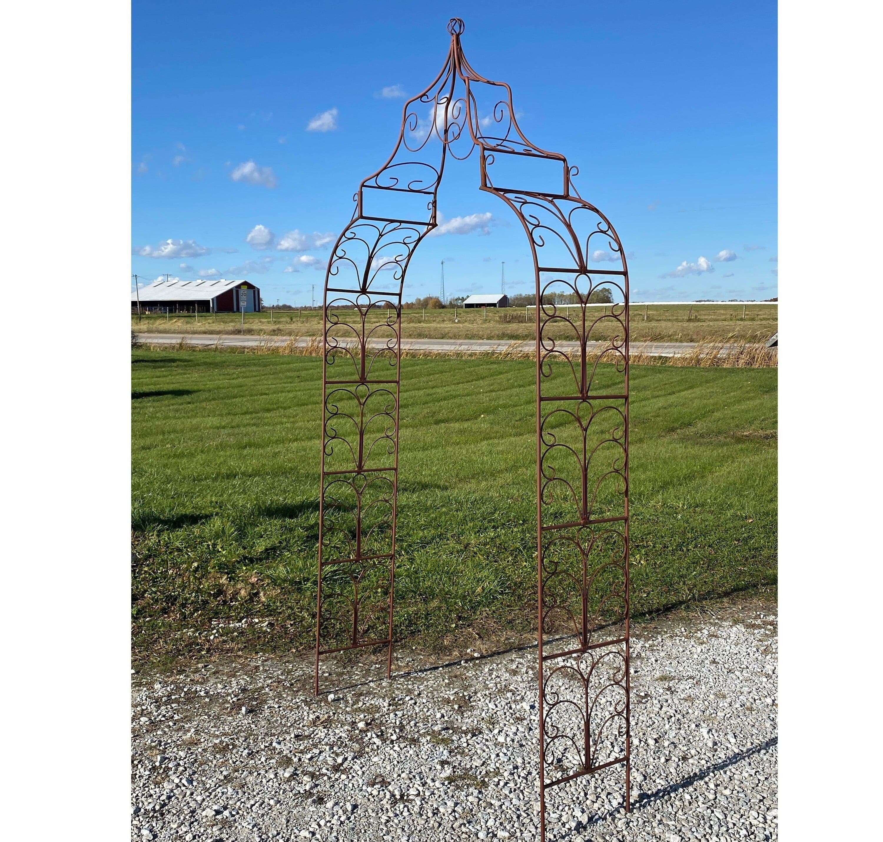Wrought Iron Gothic Arbor - Climbing Flower Garden Arch - Rustic Plant ...