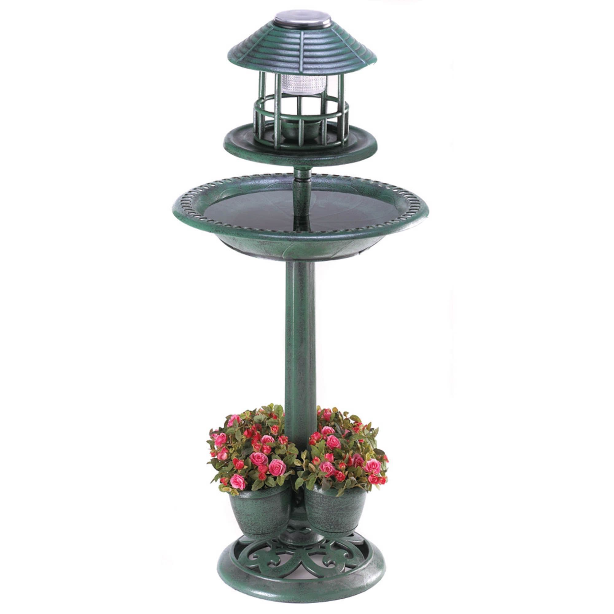 Solar Lighted Bird Bath Planter - 36.5" - Green | Garden centerpiece ...