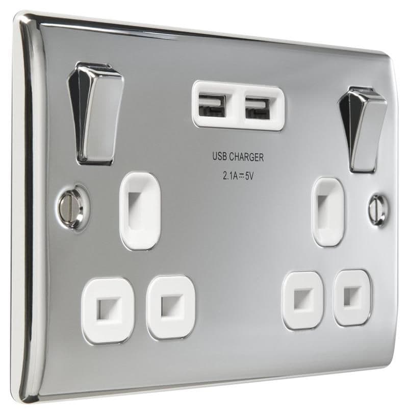 Masterplug Polished Chrome Switched Socket + 3.1A USB | Plug socket ...