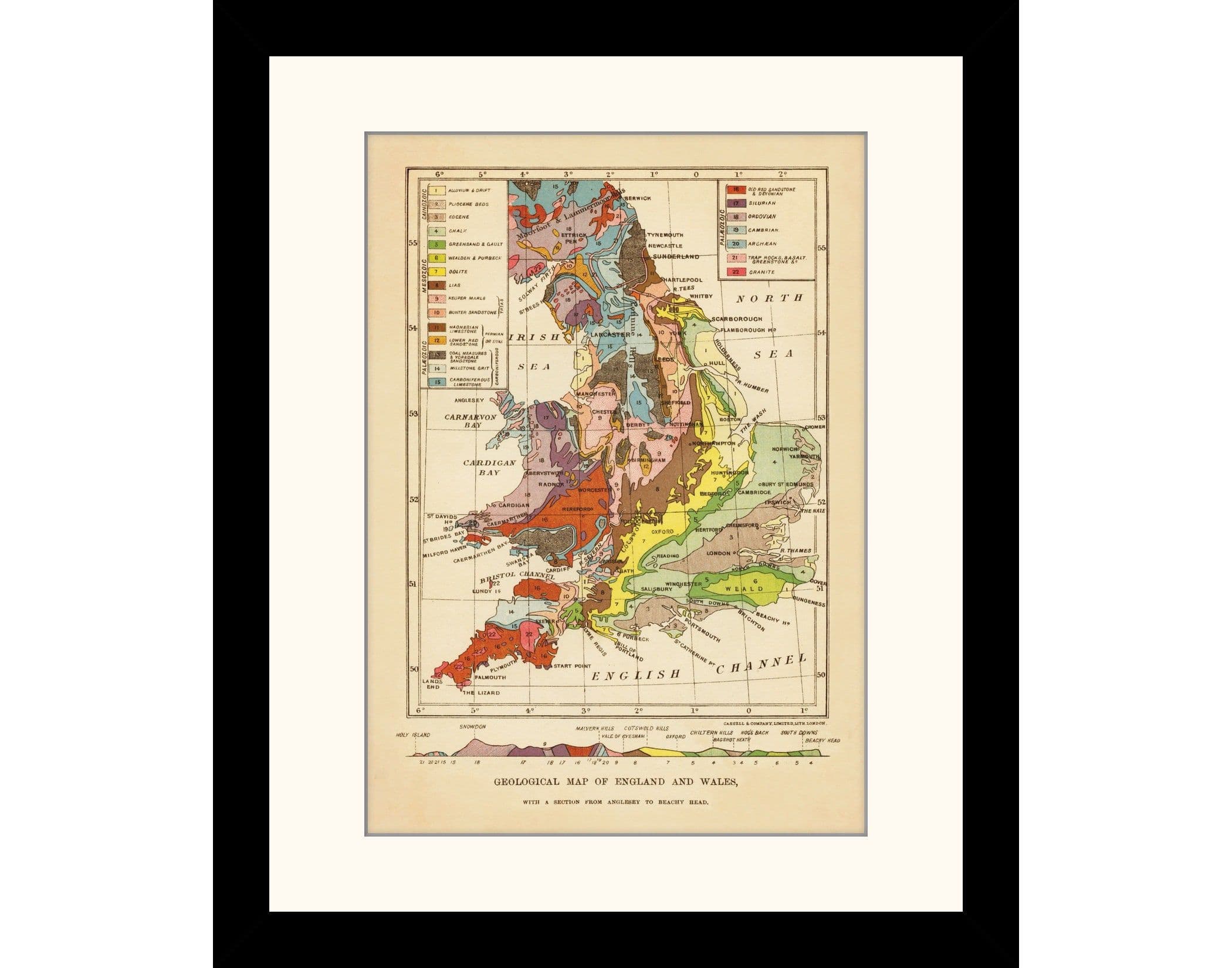 Geological Map of England and Wales Antique Reproduction Print Geology ...