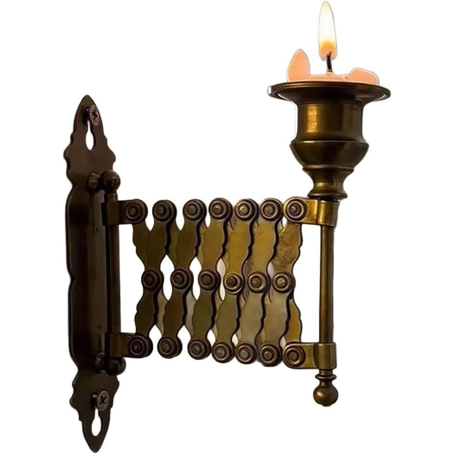 Extending Taper Candle Holder, Vintage Wall-Mounted Brass Candlestick ...