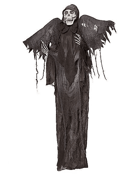 6 Ft Animated Light-Up Hanging Reaper with Wings | Halloween outdoor ...