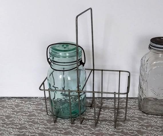 Vintage Wire Milk Bottle Carrier | Rustic Farmhouse Kitchen Decor