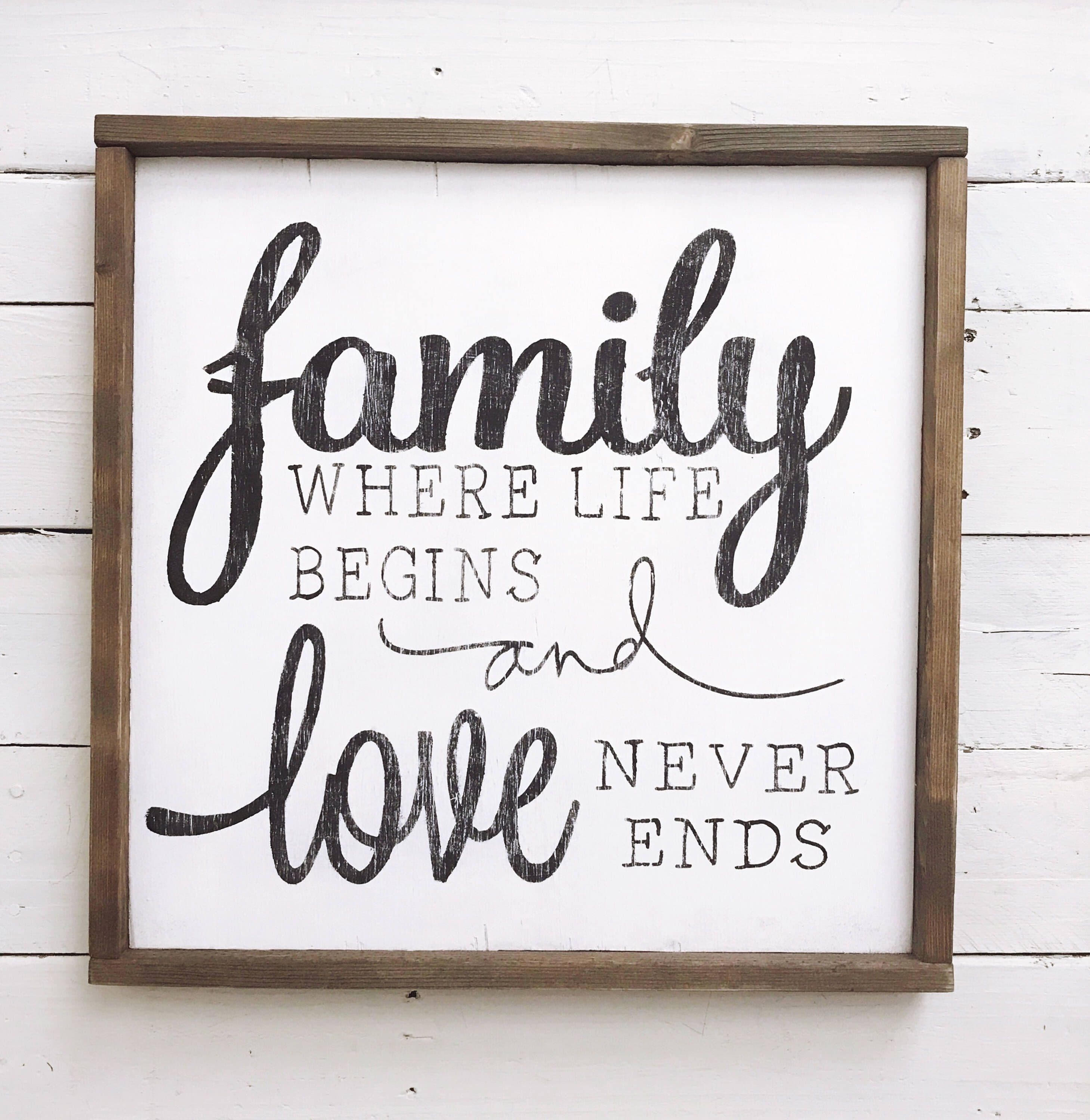 Family where life begins and love never ends wood sign // pallet sign ...