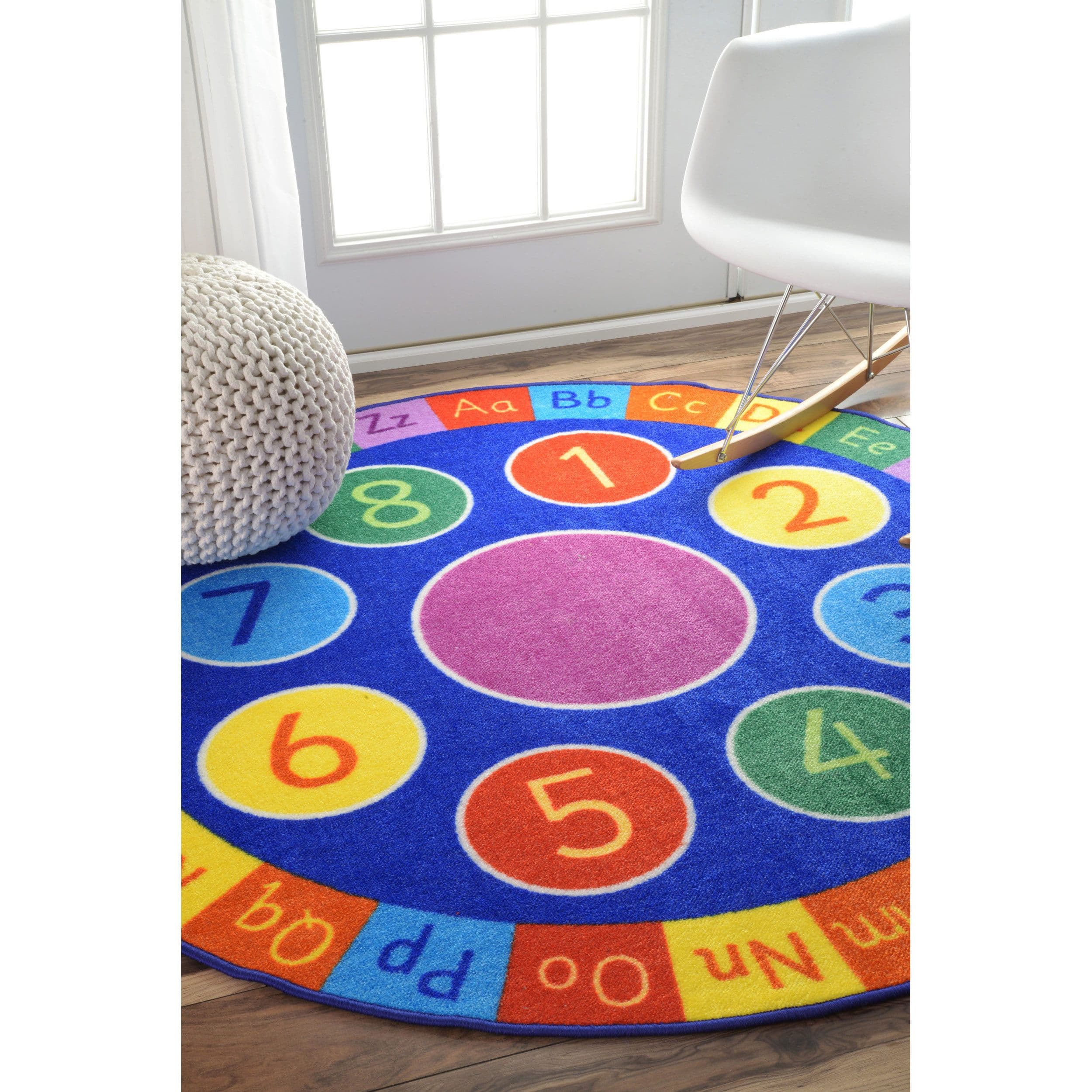 nuLOOM Contemporary Number Alphabet Circles Kids Blue Rug (5' Round ...