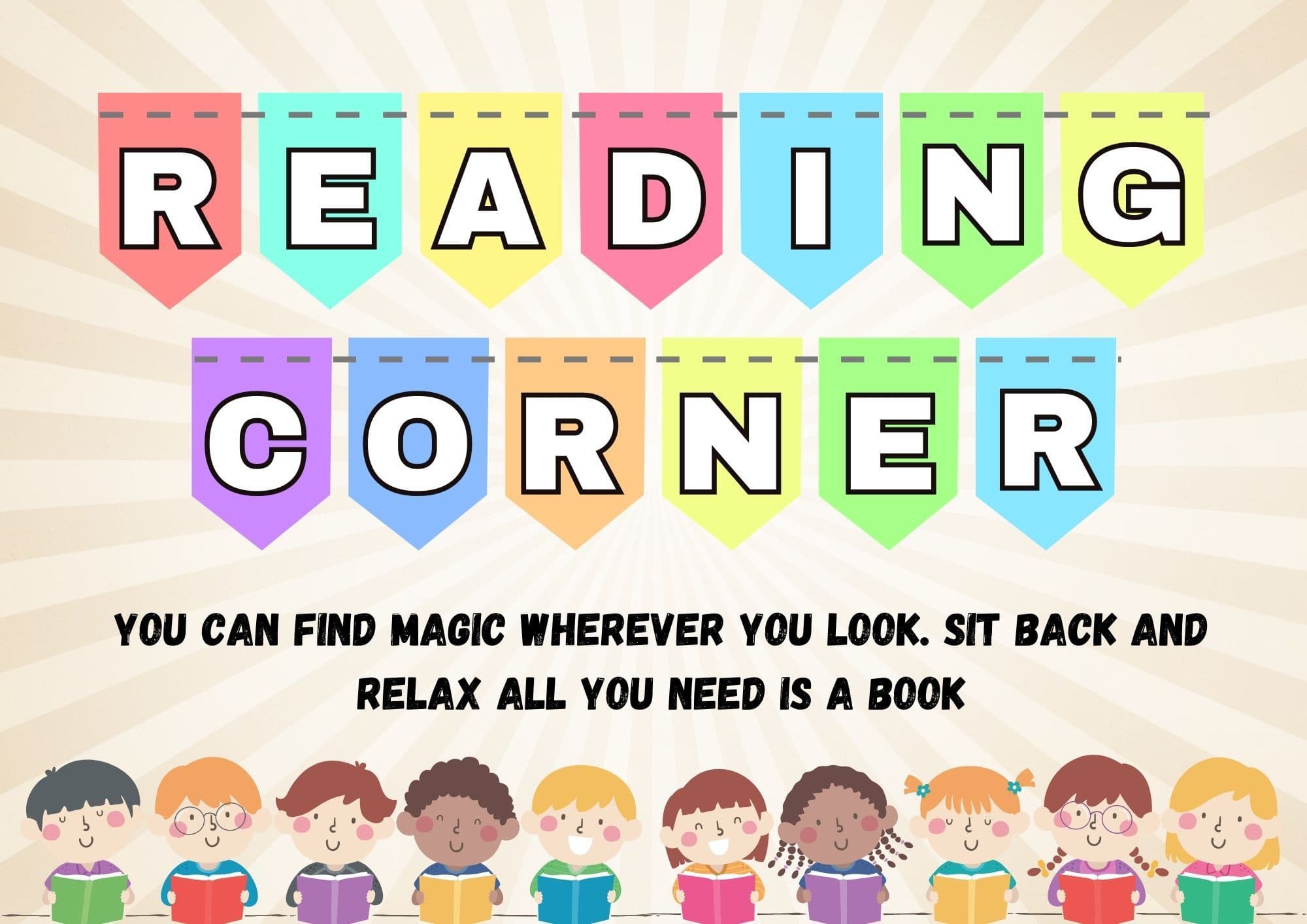 Read Wall Decor Corner Flags QODUNG Let's Read Reading Corner Banner ...