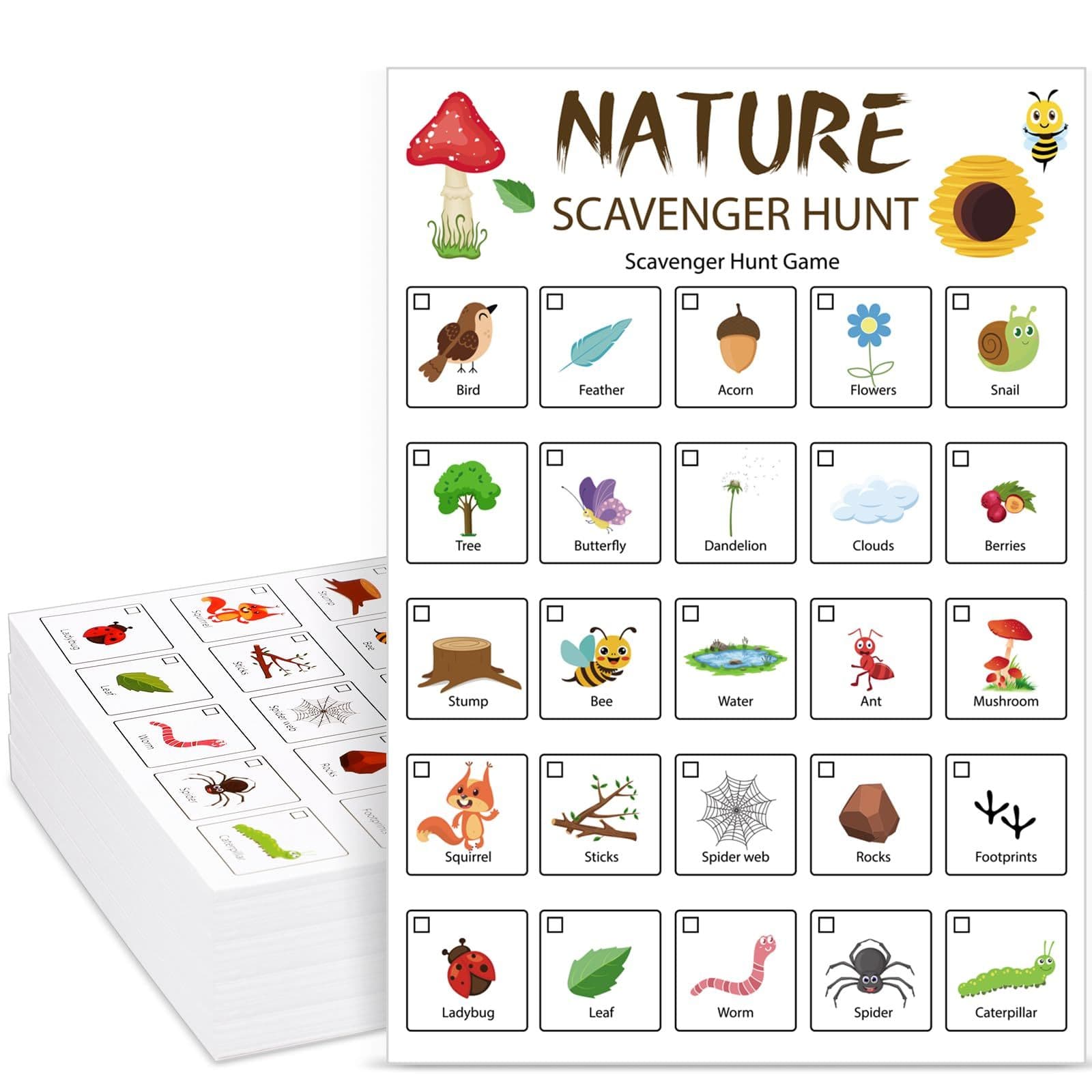 Hoolerry 30 Pcs Nature Scavenger Hunt for Kids Car Scavenger Hunt Cards ...
