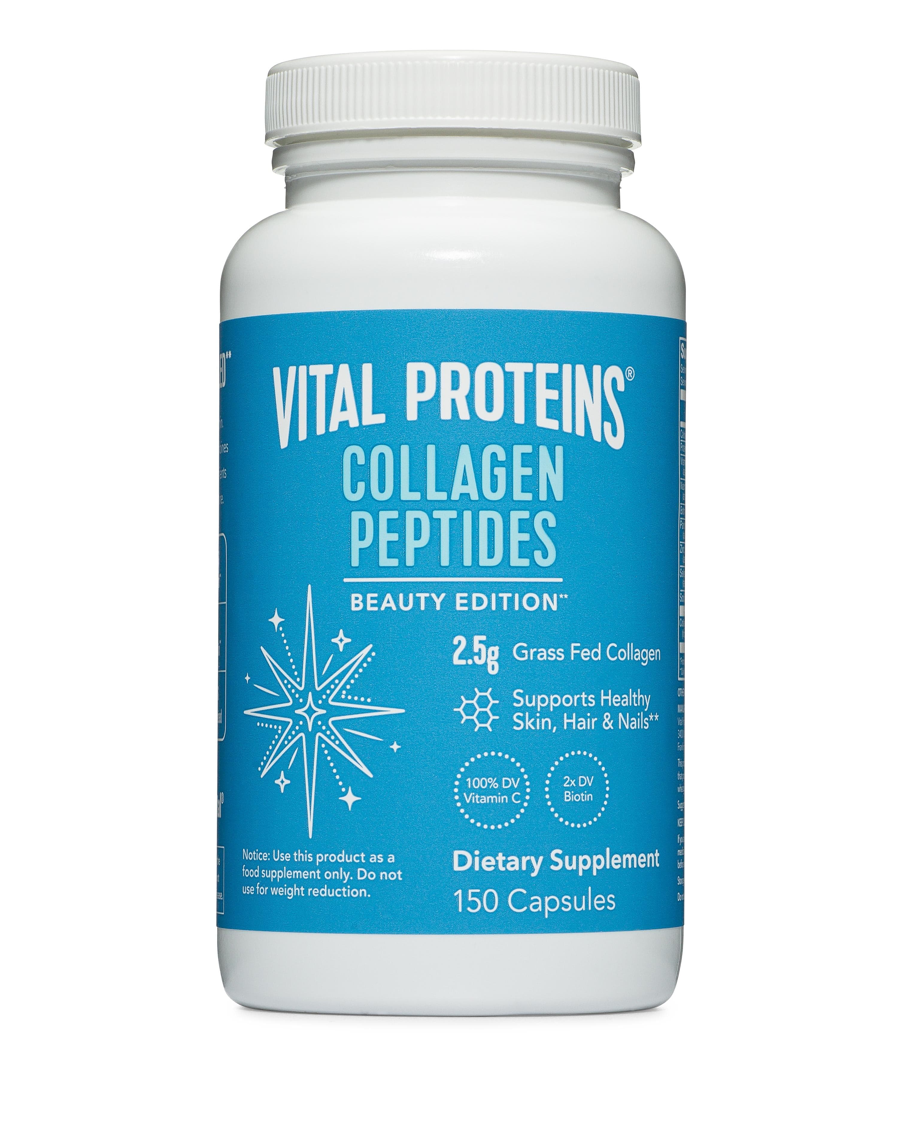 Vital Proteins Collagen Peptides + Beauty Capsules, 150 Count - Walmart.com