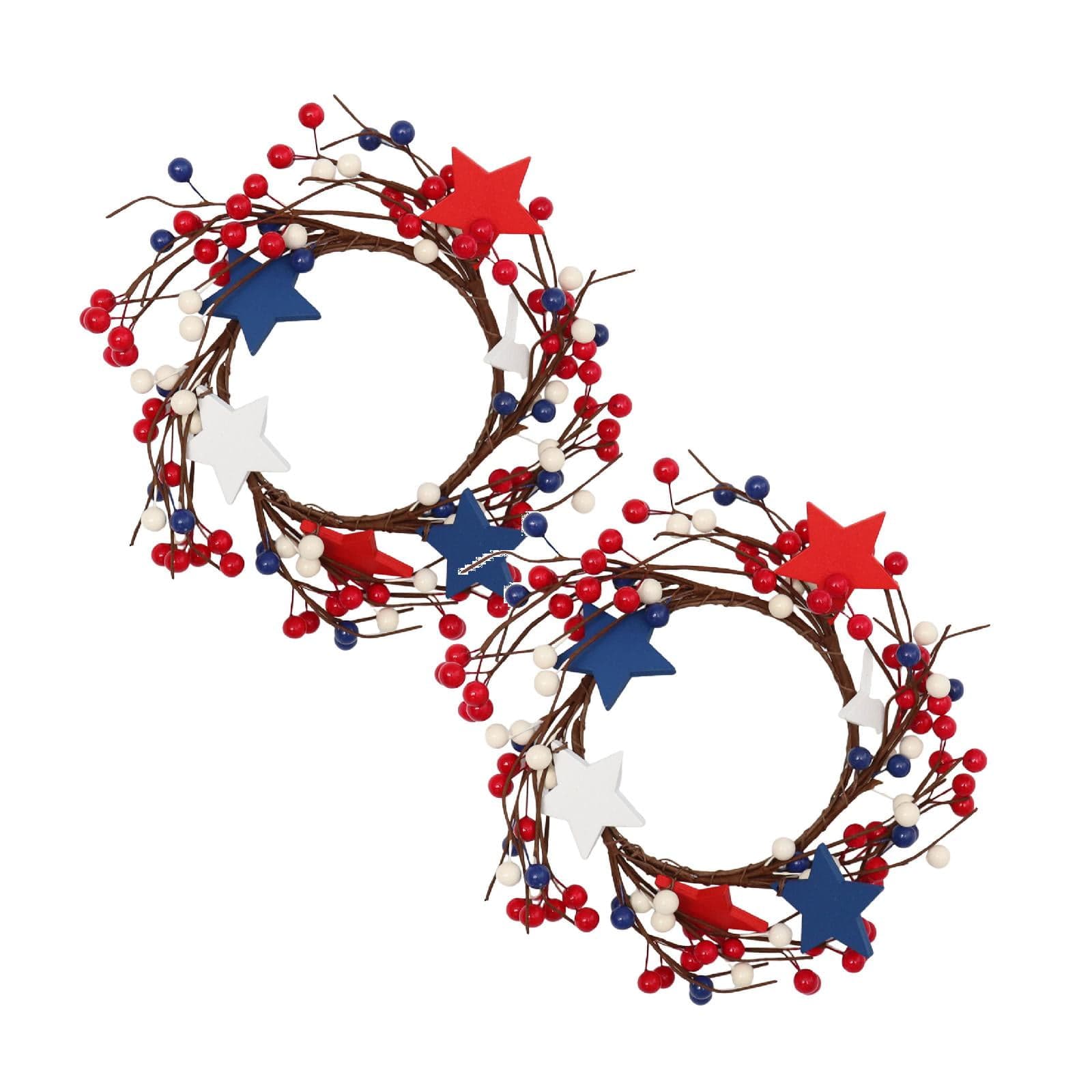 1/2 Pack 4 inch Mini Wreath Red Blue White Star Mixed Berries Candle ...