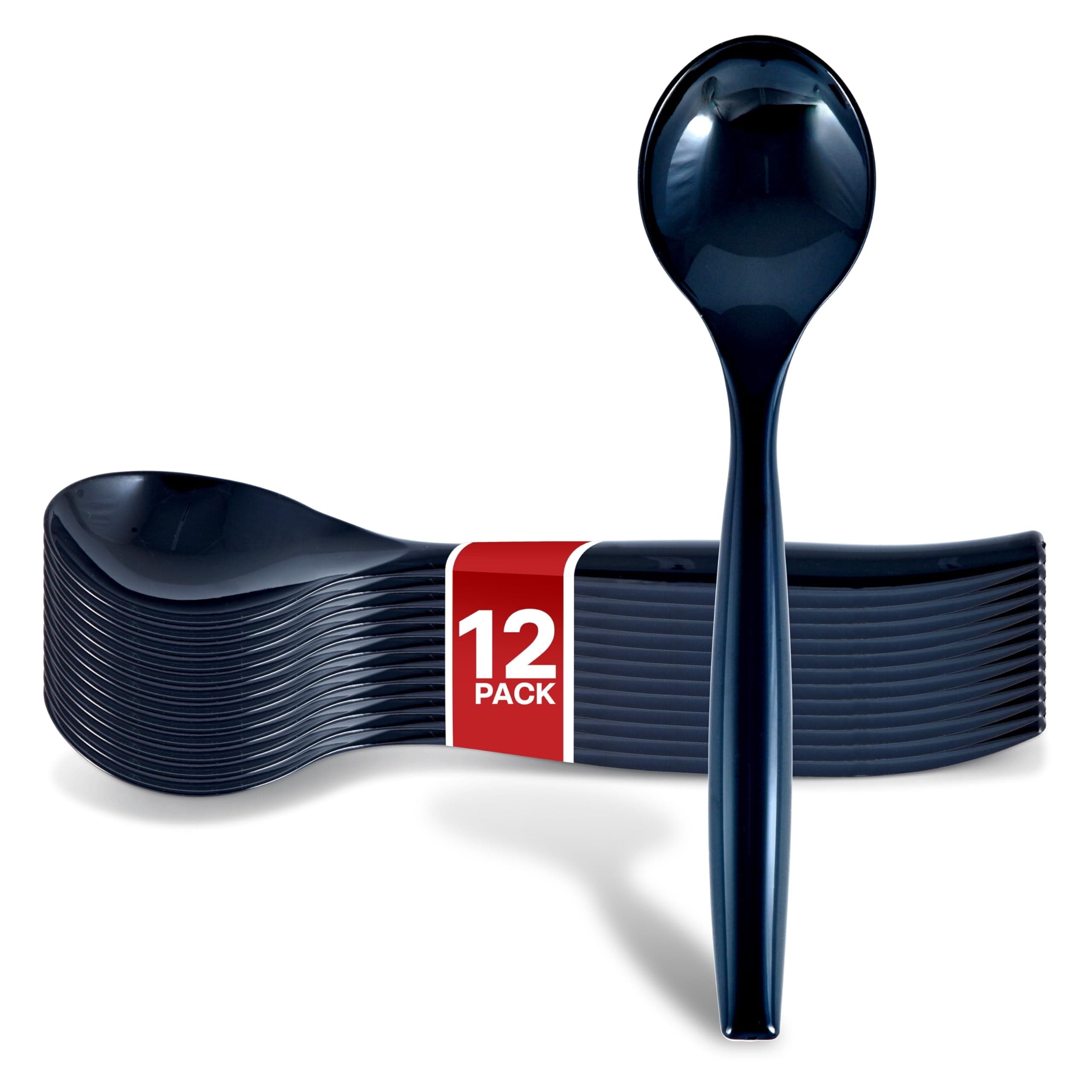 12 Count 10-Inch Disposable Serving Spoons, Black Plastic Serving ...