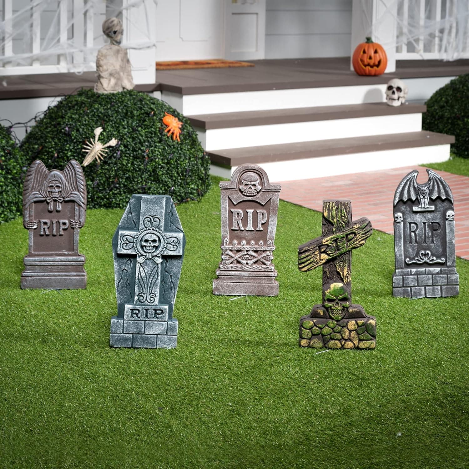 17” Halloween Foam RIP Graveyard Tombstones, 1 Pack Tombstone with 10 ...