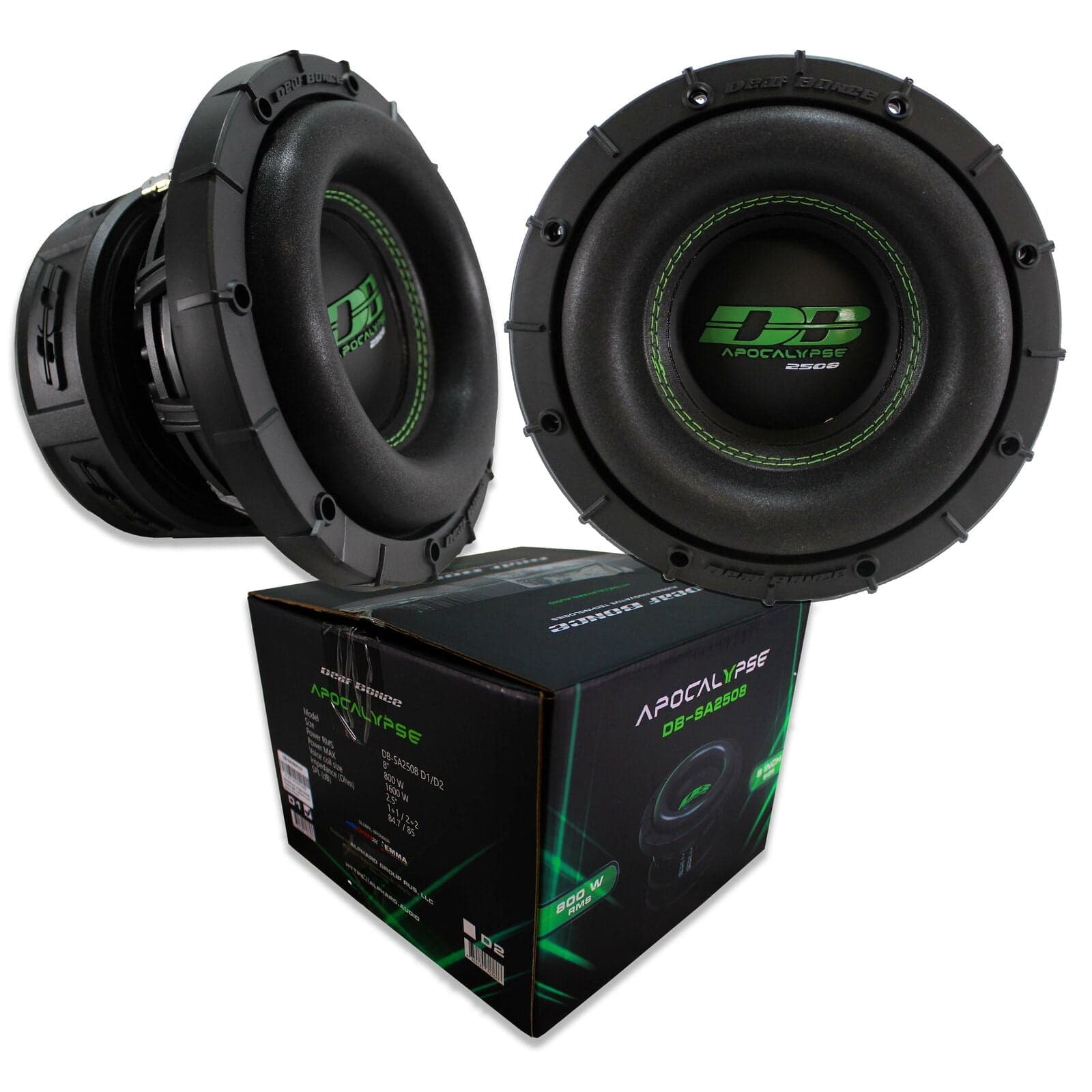 2 x Deaf Bonce Apocalypse Car Audio 8" 3200W DVC 1 Ohm Bass Subwoofers ...