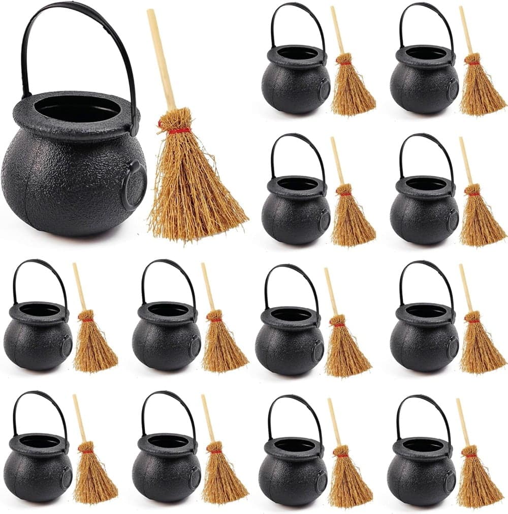 24PCS/Set Mini Plastic Cauldron with Mini Witch Brooms, Witch Calderon ...