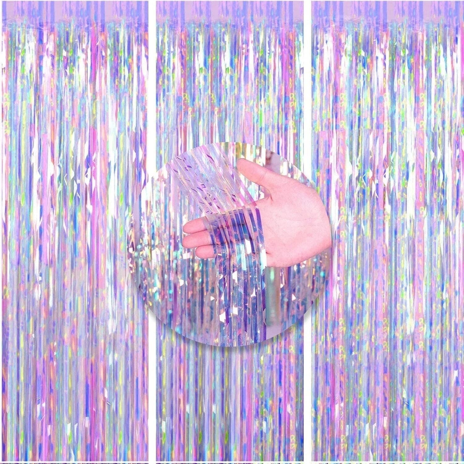 3 Packs Foil Fringe Curtain, Rainbow Glitter Metallic Tinsel Backdrop ...