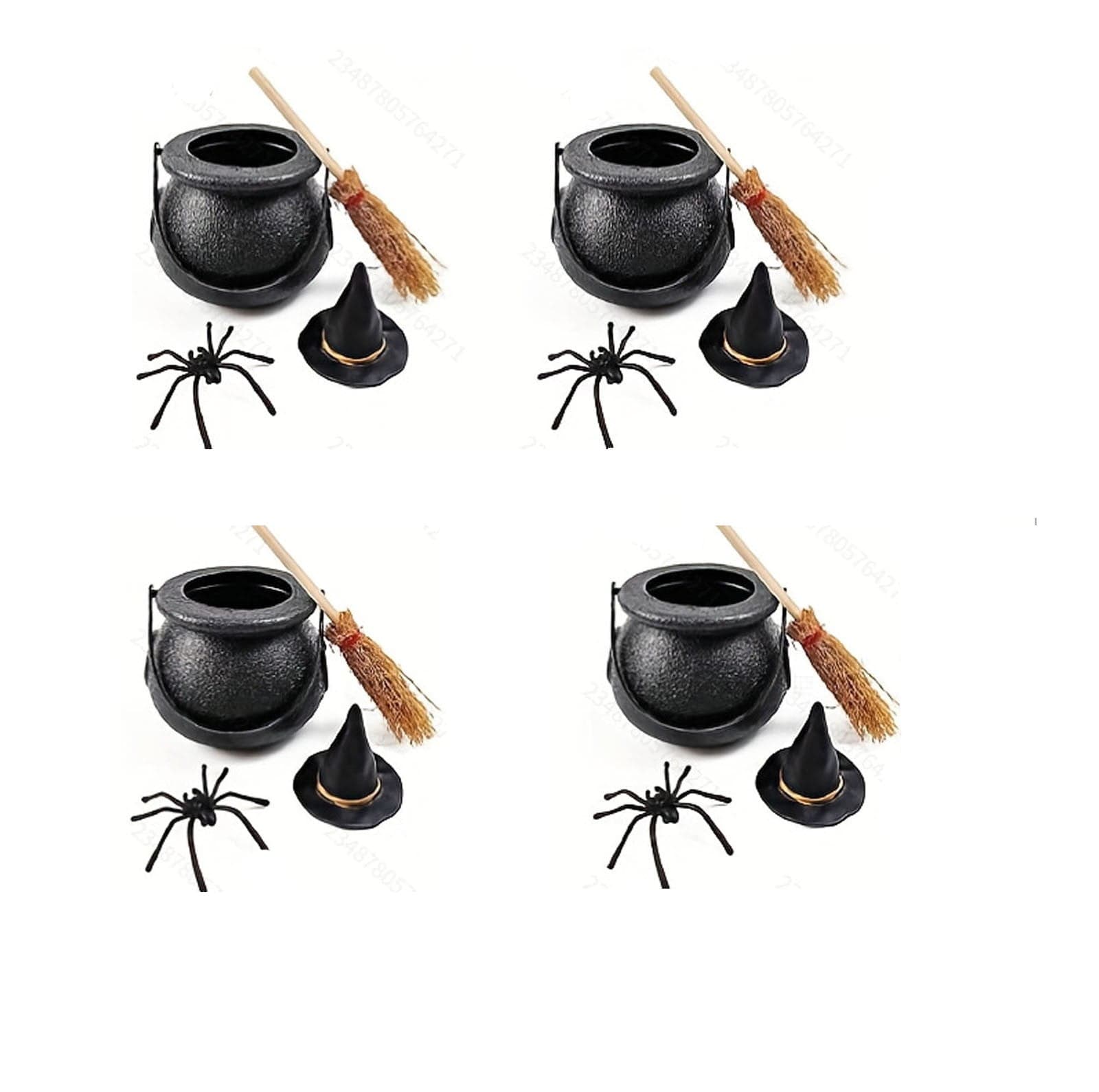4-Pack Halloween Mini Witch Cauldron Set - 2.75" Plastic Cauldrons with ...