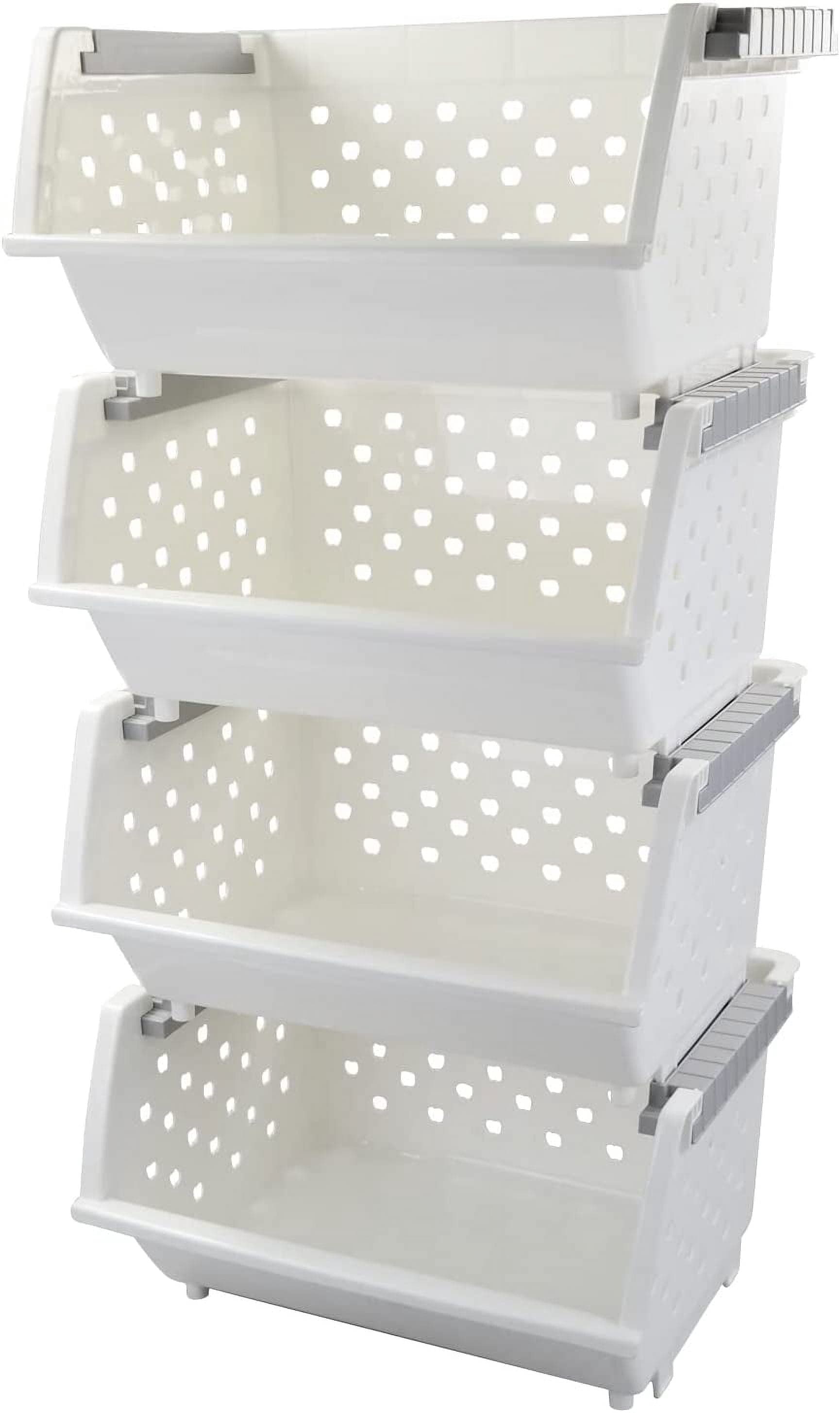 4-Pack Plastic Stackable Storage Basket Organizer, Multi-functional ...