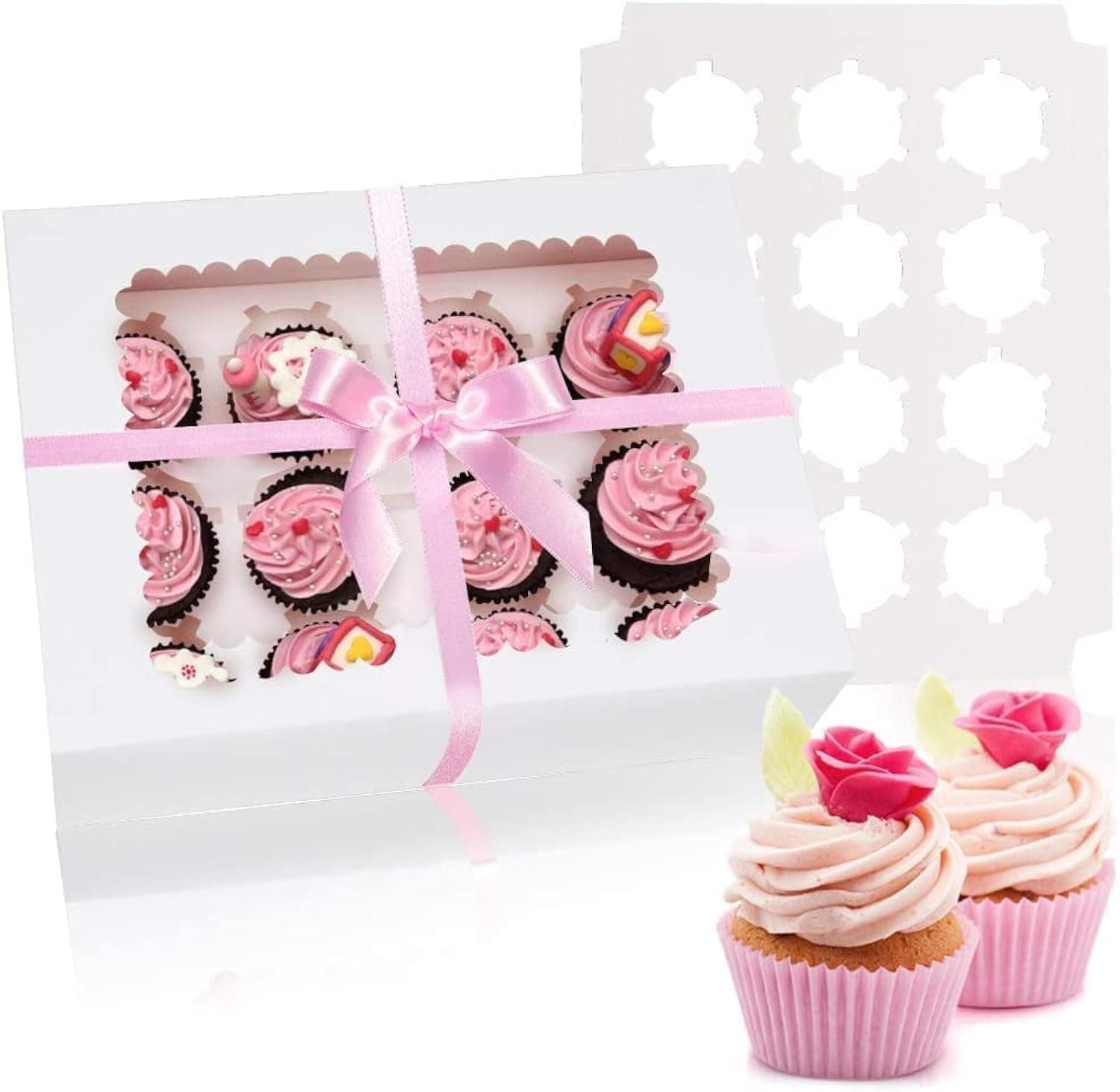 6 Pack Cupcake Containers for 12, Food Safe Windowed Boxes with Inserts ...