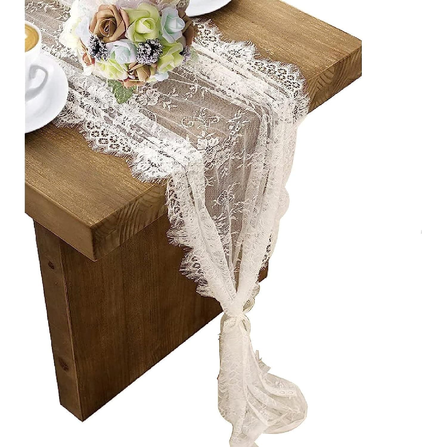 6 Pcs White Lace Table Runner 14 x 120 Inch Embroidered Boho Table ...