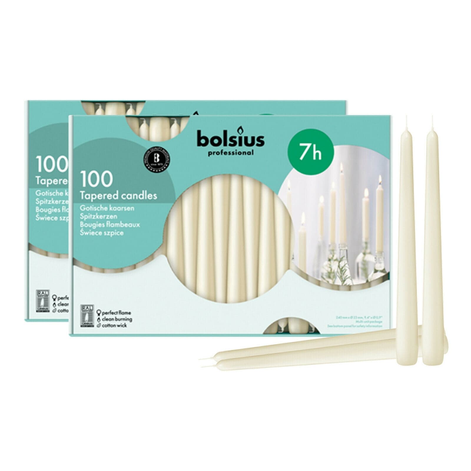 Bolsius Ivory Taper Candles 10 inch Tall | 200 Pack with 7 Hr Unscented ...