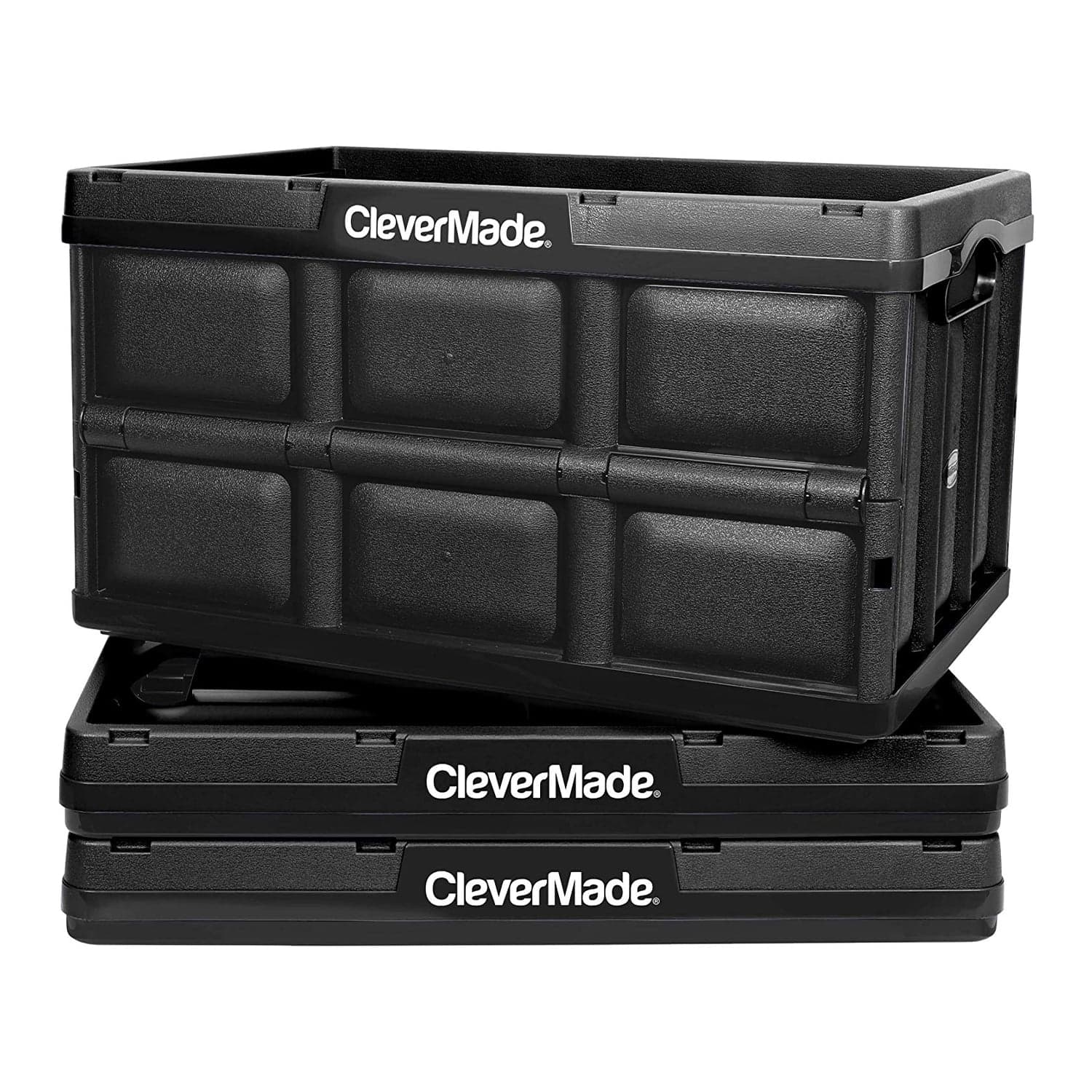 CleverMade CleverCrate Stackable 46L Collapsible Storage Bins, Black (3 ...