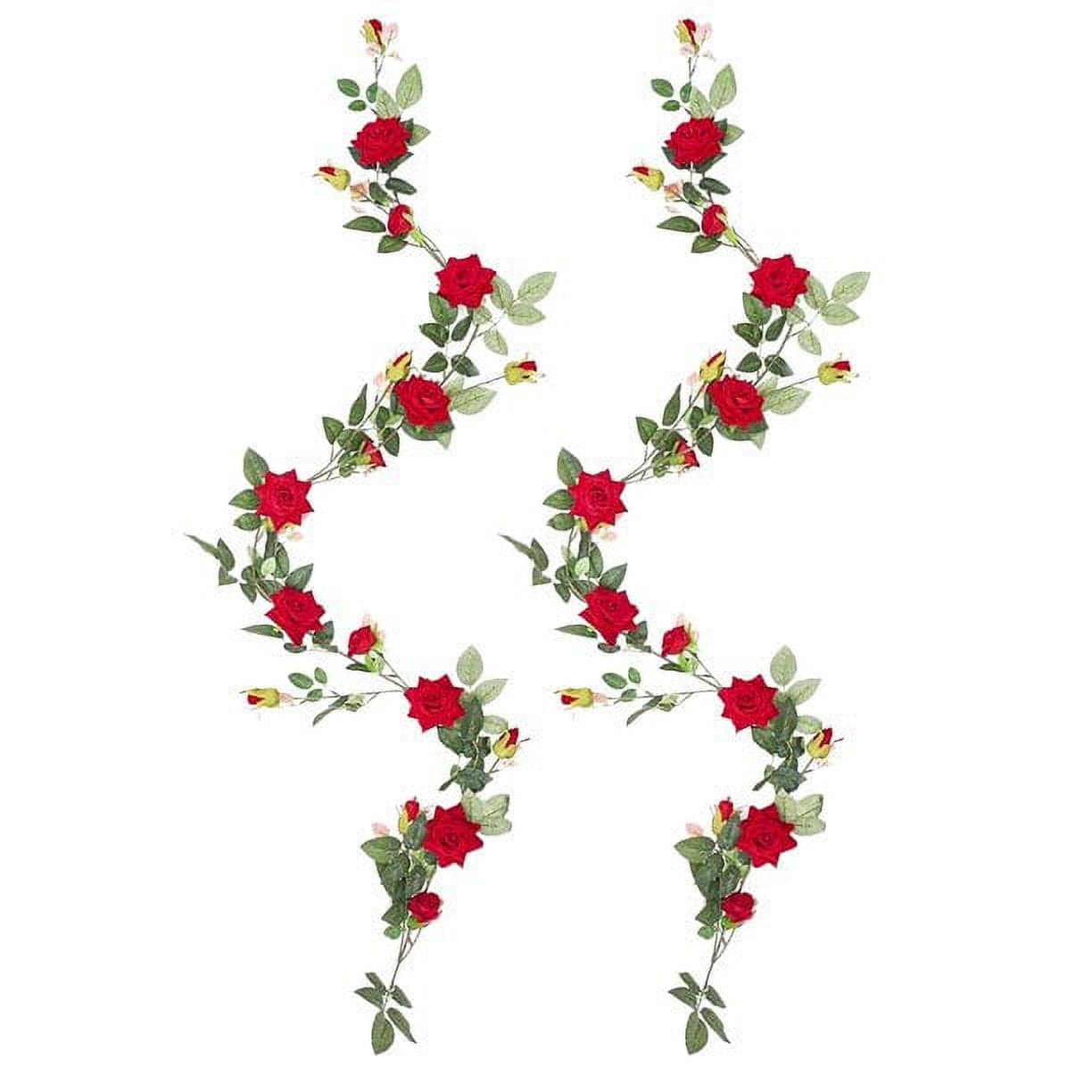 Dearhouse 2 Pack Artificial Red Rose Vines Fake Silk Flowers Rose ...