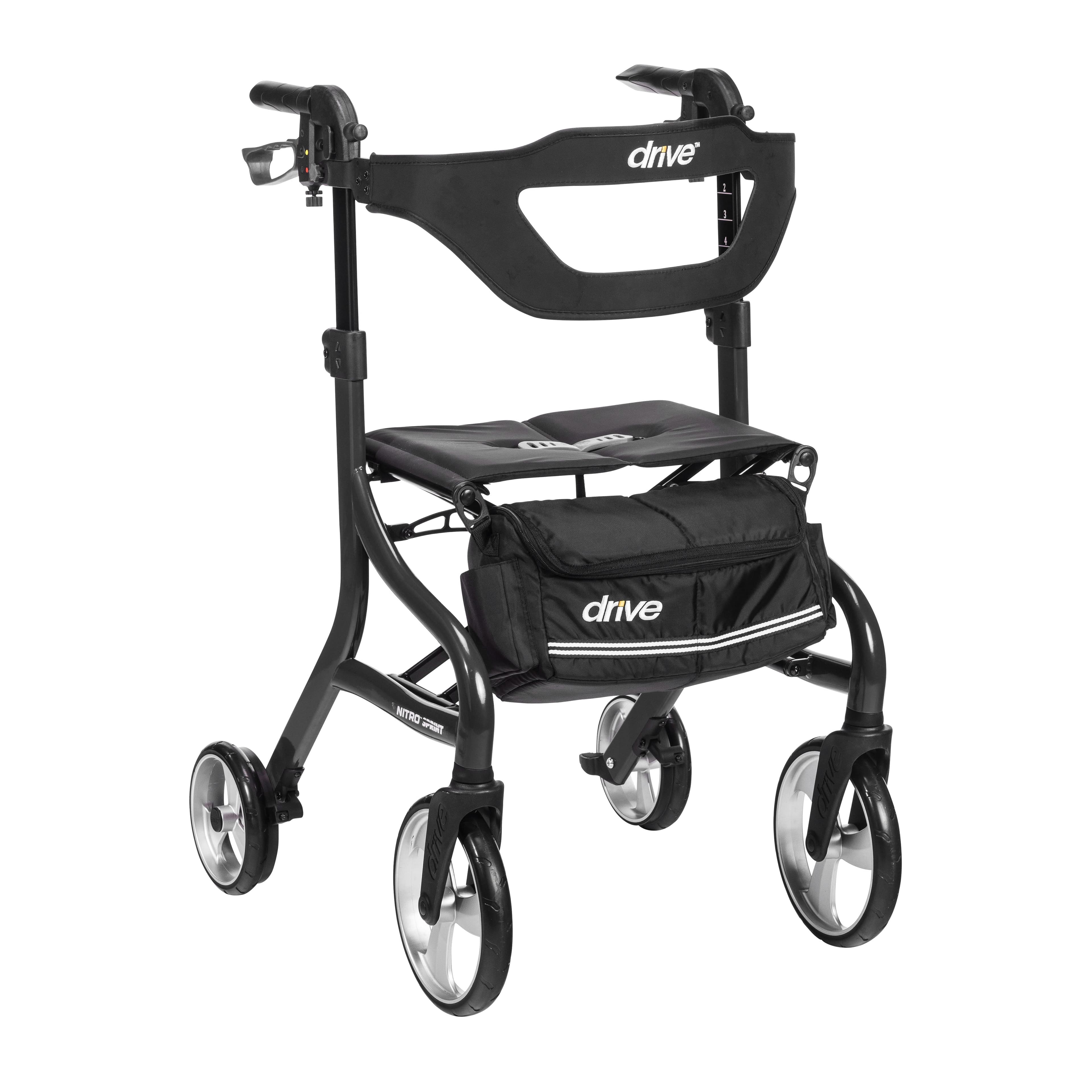 Drive Medical Nitro Sprint Foldable Rollator Walker with Seat, Tall ...