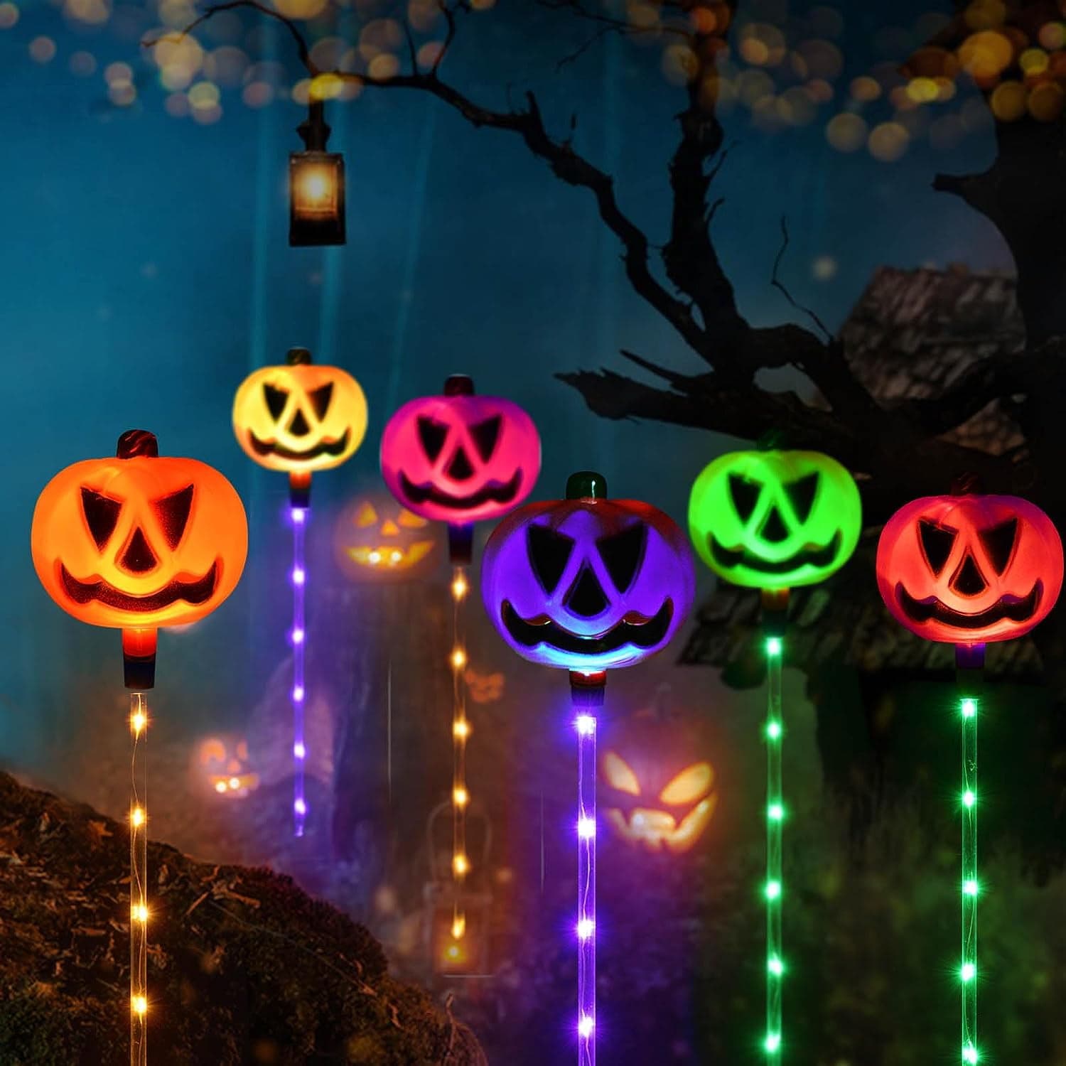 FUN-FUN-Set of 6 Solar Pumpkin Pathway Lights for Halloween Decorations ...