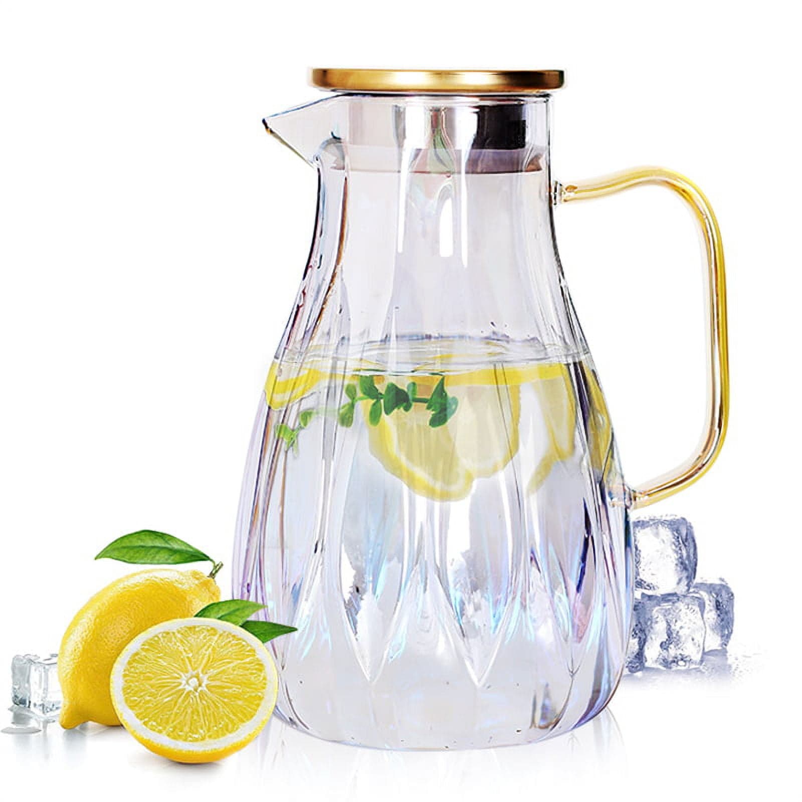 66 oz Glass Pitcher with Stainless Steel Lid, 2 L Water Carafe for ...