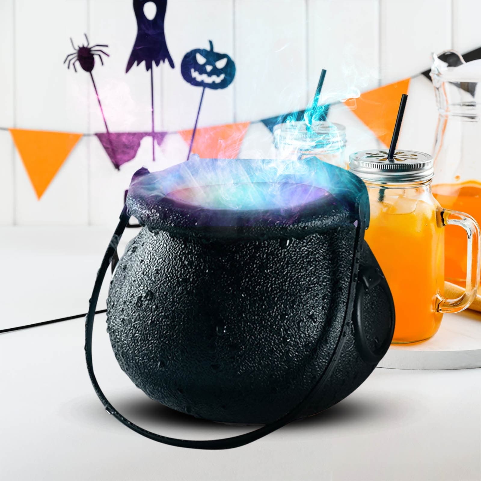 Halloween Cauldron with Mist Maker, Glowing Witch Jar, Halloween Scary ...
