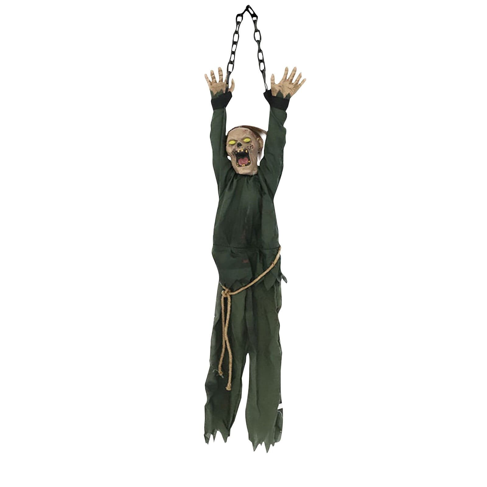 Hanging Zombie Halloween Decoration, Life-Size Scary Prop with Chains ...