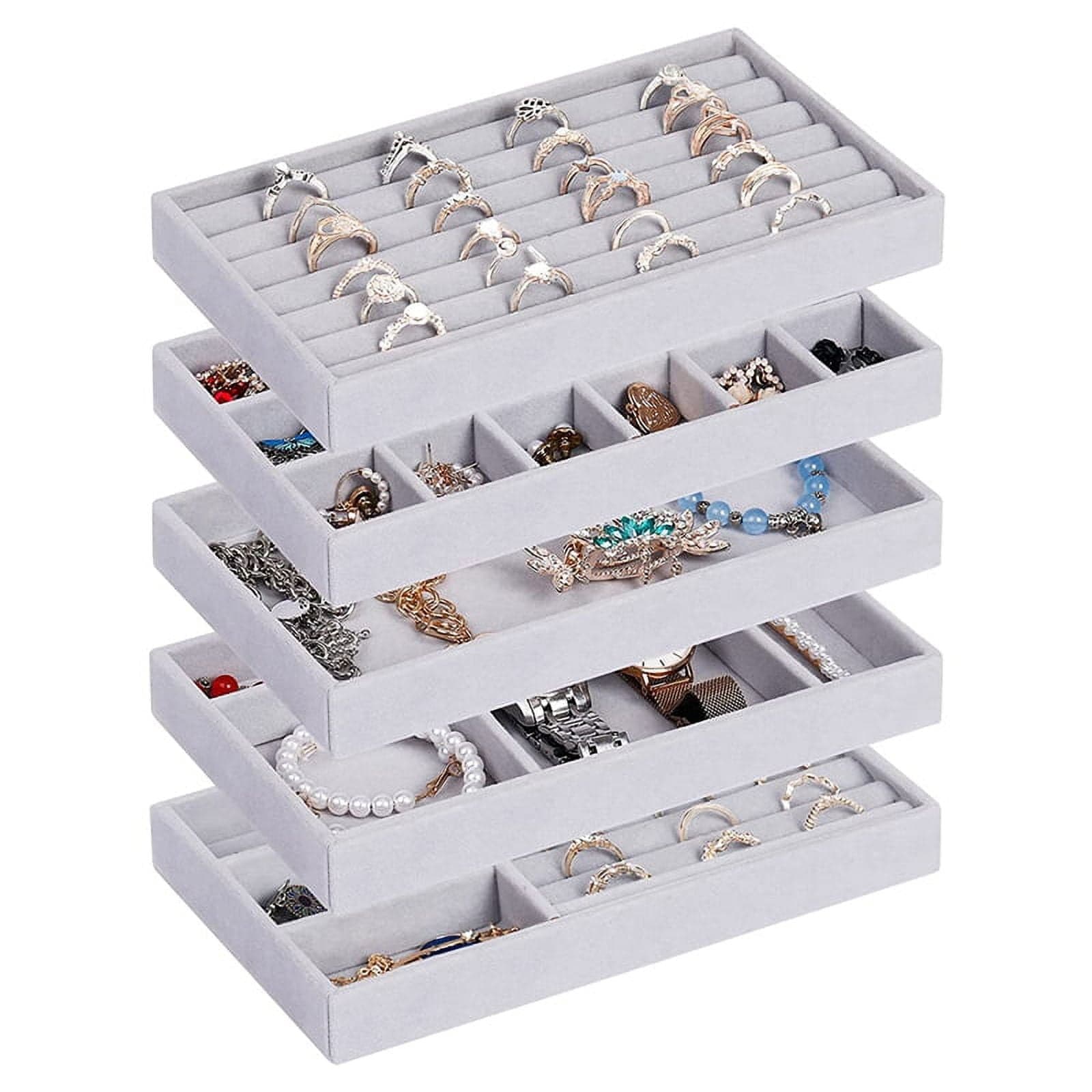 Jewelry Organizer Tray, 5 Pcs Stackable Velvet Jewelry Organizer for ...