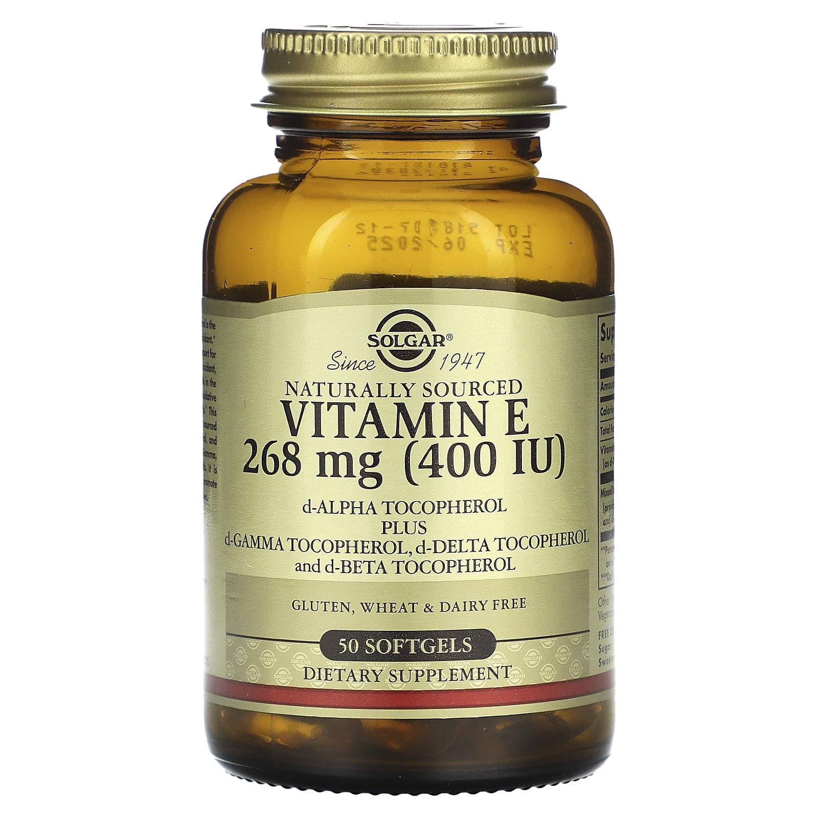 Naturally Sourced Vitamin E, 268 mg (400 IU), 50 Softgels, Solgar ...