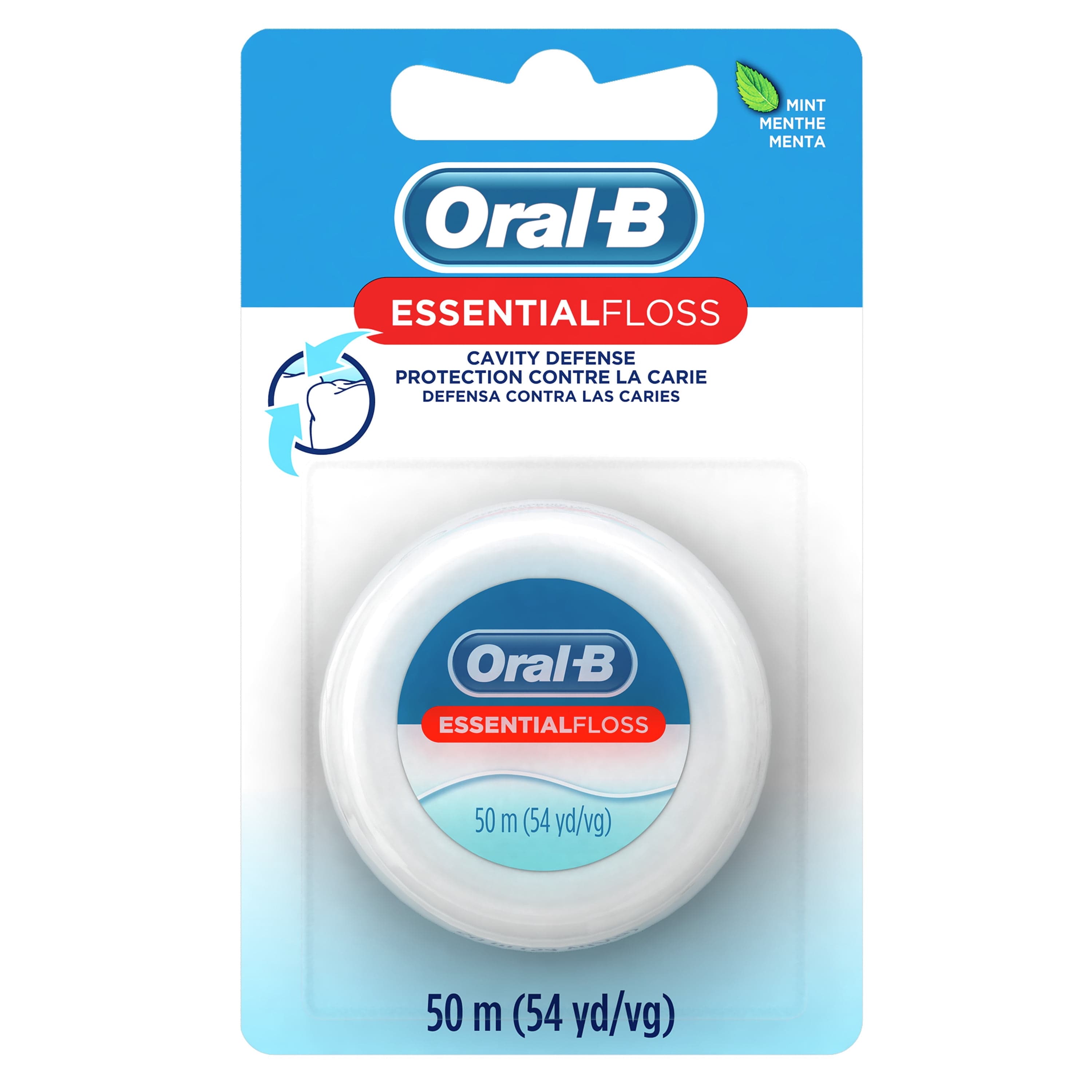 Oral-B Essential Floss Mint Waxed Dental Floss, Cavity Defense, 50m ...