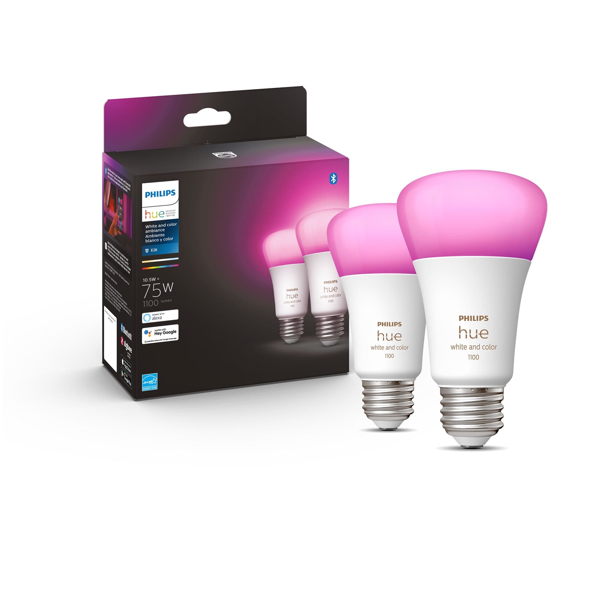 Philips Hue White and Color Ambiance A19 Bluetooth 75-Watts Smart LED ...
