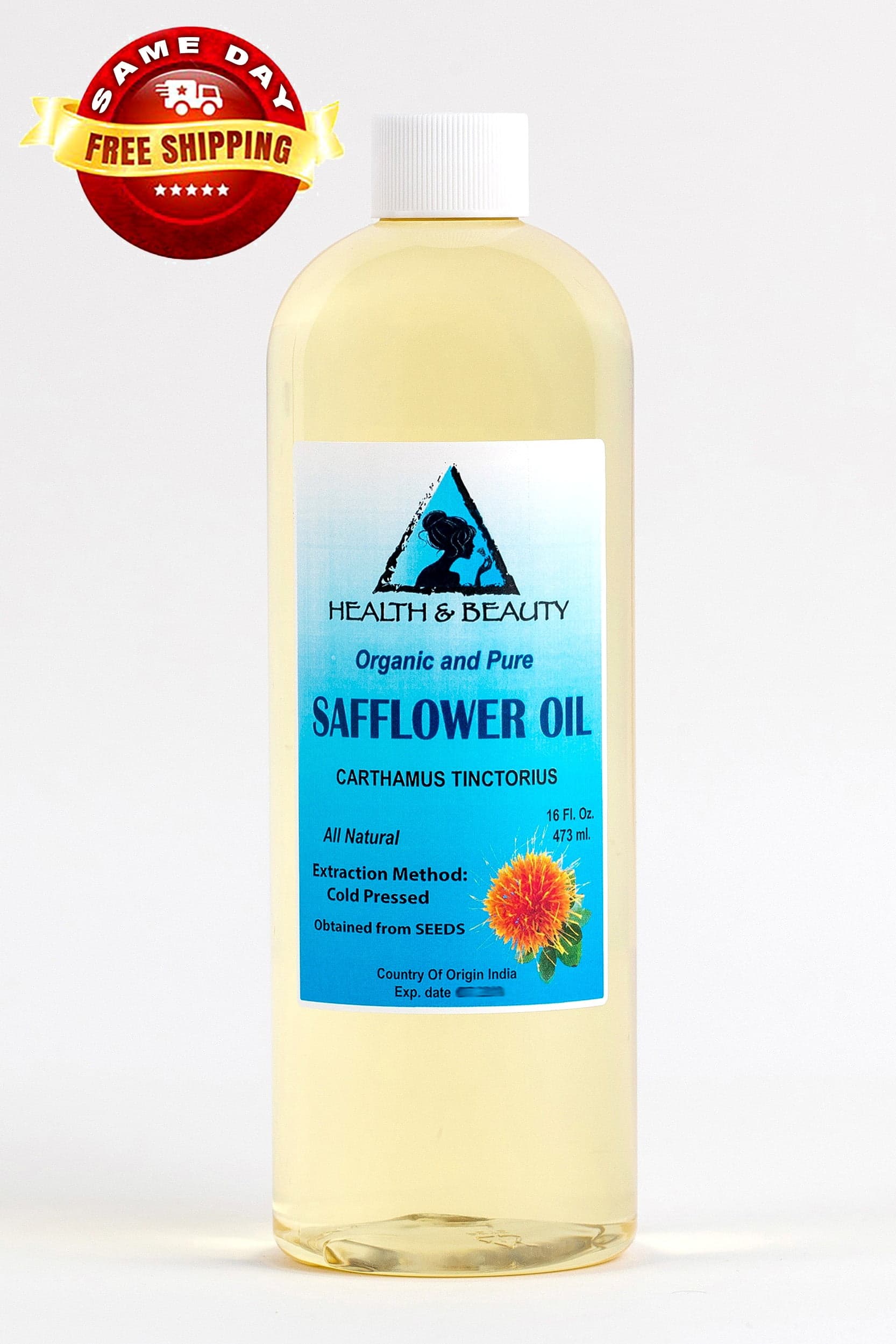 Organic High Oleic Safflower Oil, Cold Pressed, 100% Pure, 16 Oz for ...