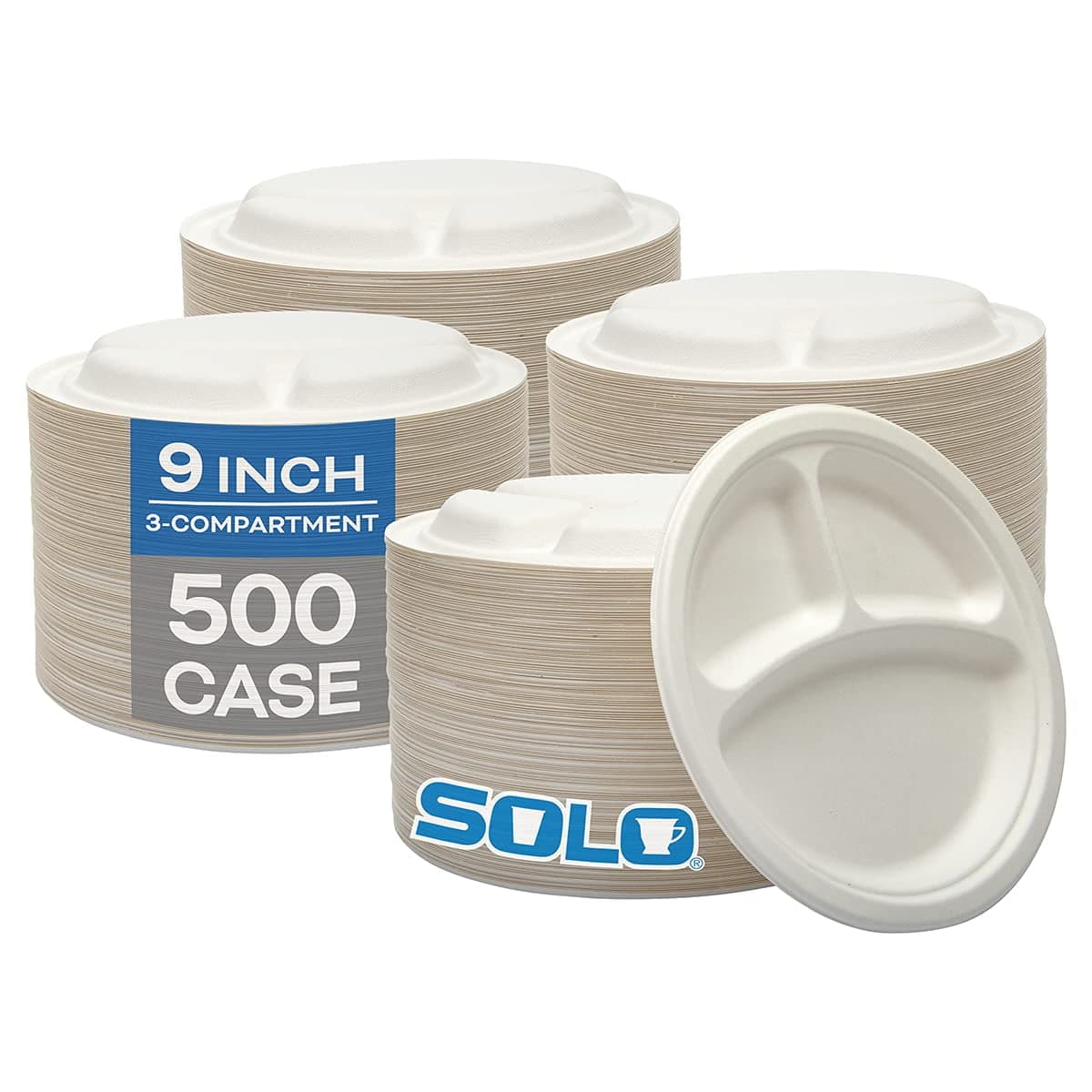 SOLO Bare Eco-Forward 9 Inch Plant-Based Sugarcane Fiber Round Divided ...