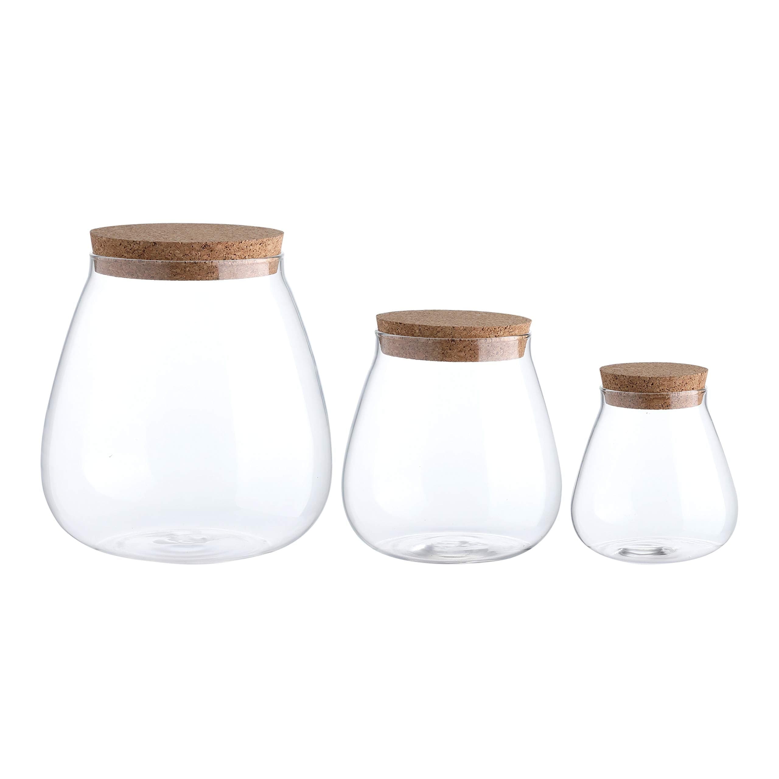 Whole Housewares 3 Glass Storage Jars with Cork Lids, 60/30 oz Capacity ...