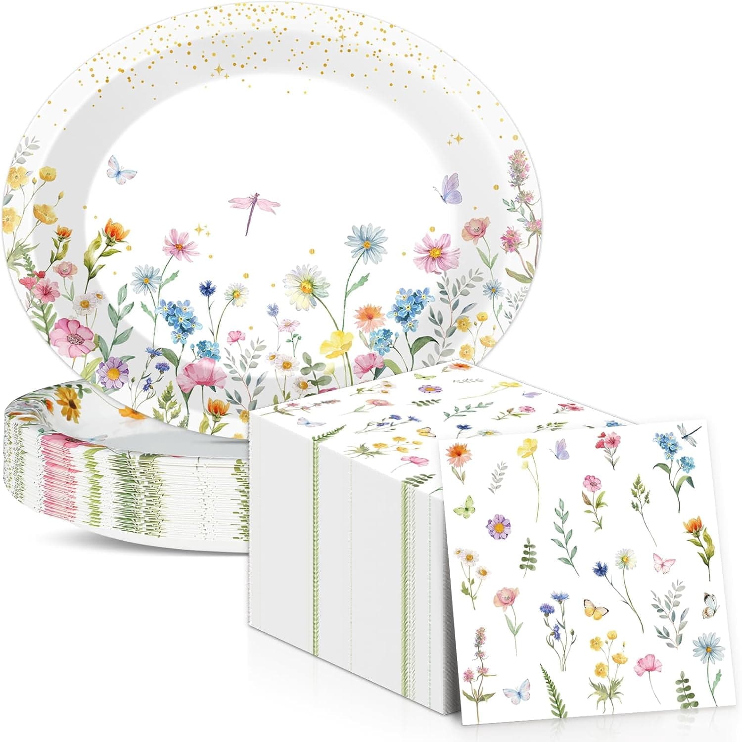 Wildflower Oval Plates and Napkins Spring Floral Paper Platters ...