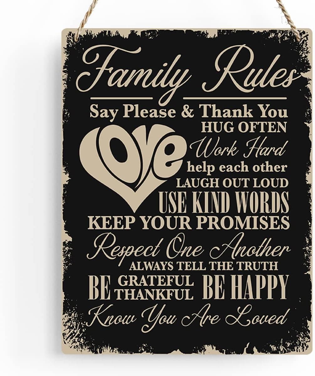 Wood Sign 8x12 Inch Rustic Family Rules Wooden Wall Hanging Signs ...