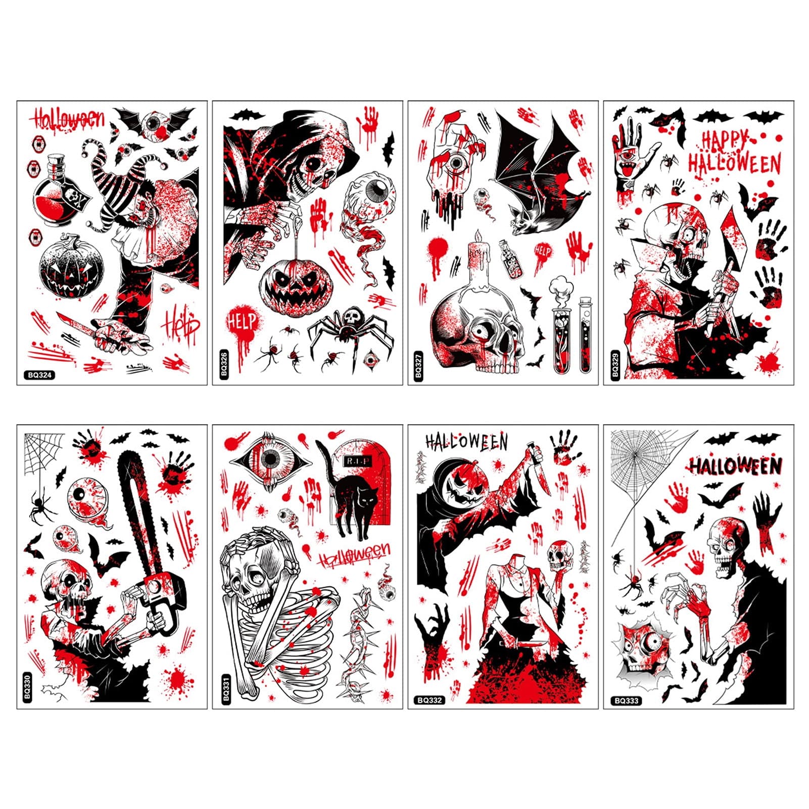 comerut Halloween Window Stickers Scary Handprint Zombie Skull Blood ...
